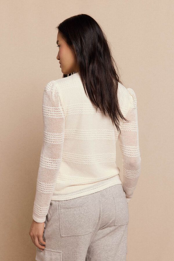 Slowlove Blusa estruturada r&uacute;stica de manga comprida Ecru