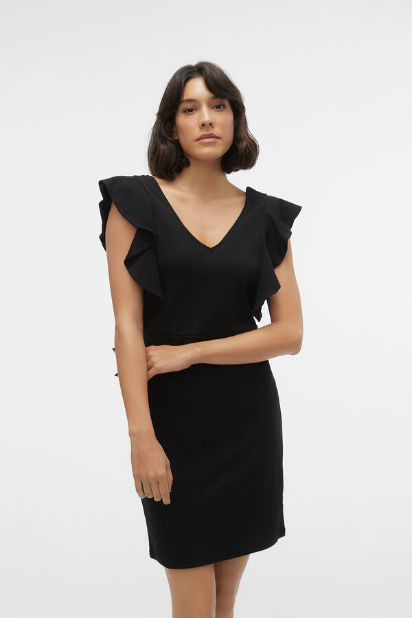 Vero Moda Vestido corto escote pico y corte en la cintura Negro