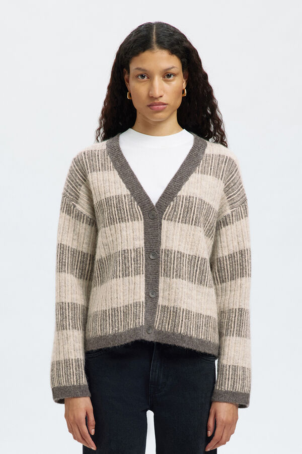 Selected C&aacute;rdigan cuello en pico alpaca y lana Gris