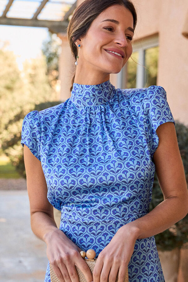 Pol&iacute;n Et Moi Vestido com gola Paola Azul