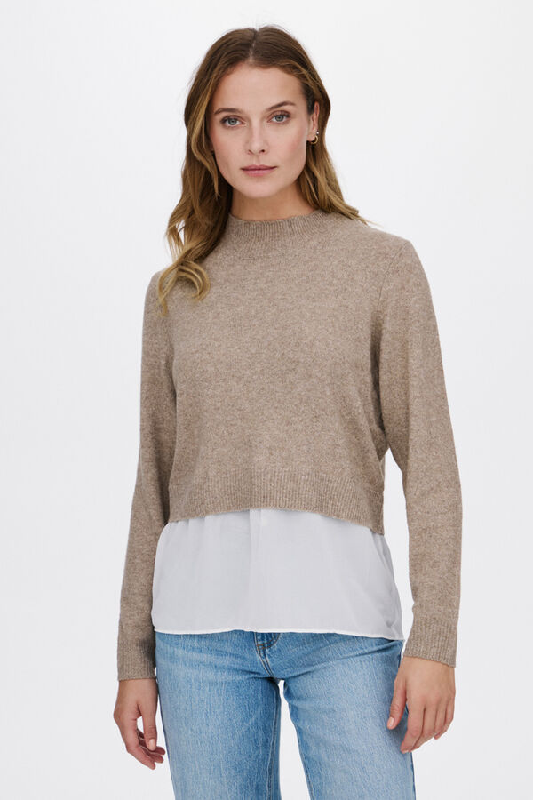 Vila Su&eacute;ter de malha com camisa Castanho