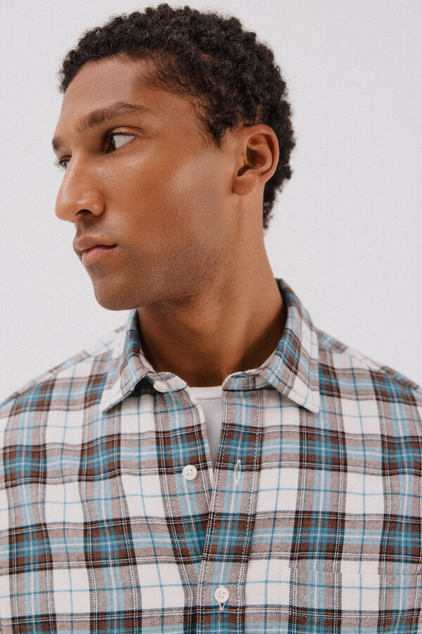 Cortefiel Camisa franela cuadros Turquesa