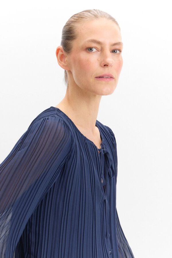 Cortefiel Blusa plisada estampada Azul marino