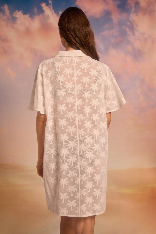 Cortefiel Caft&aacute;n crochet palmeras Marfil