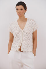 Cortefiel Casaco de malha vazada Ecru