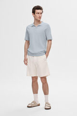 Selected Polo de manga curta confecionado com linho e algod&atilde;o.  Azul