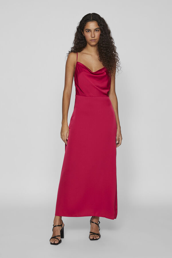 Vila Vestido largo satinado escote drapeado Rojo