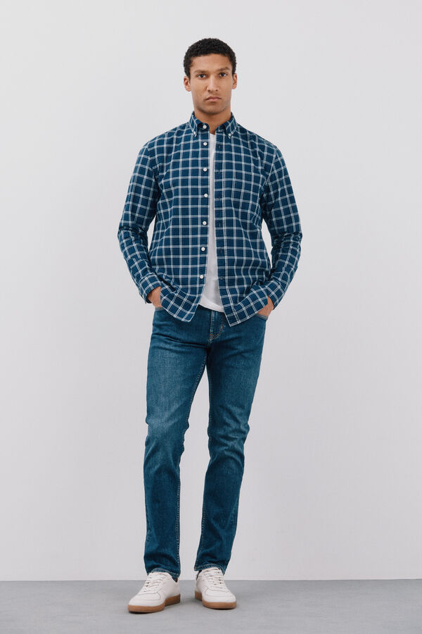 Cortefiel Camisa denim cuadros Azul marino