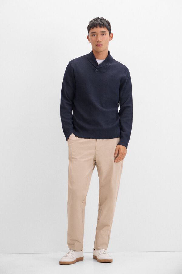 Cortefiel Jersey algod&oacute;n estructura cuello abierto Azul marino