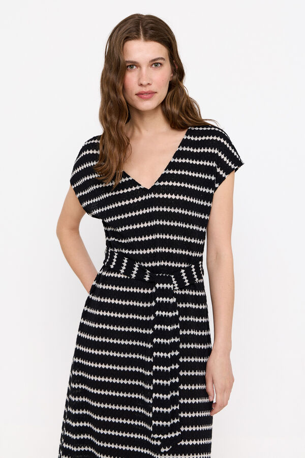 Cortefiel Vestido rayas estructura Negro