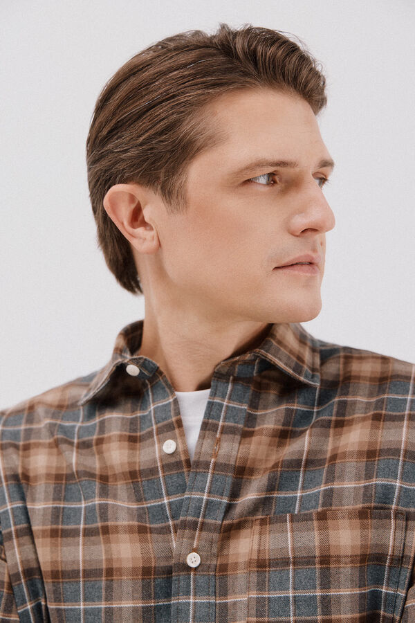 Cortefiel Camisa franela cuadros Camel