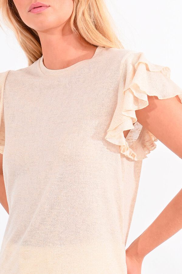 Molly Bracken T-shirt de mulher de manga curta com folhos Dourado