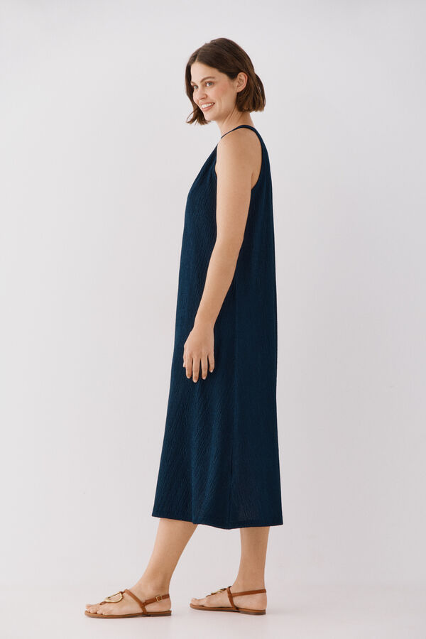 Cortefiel Vestido fruncido estampado Azul marino