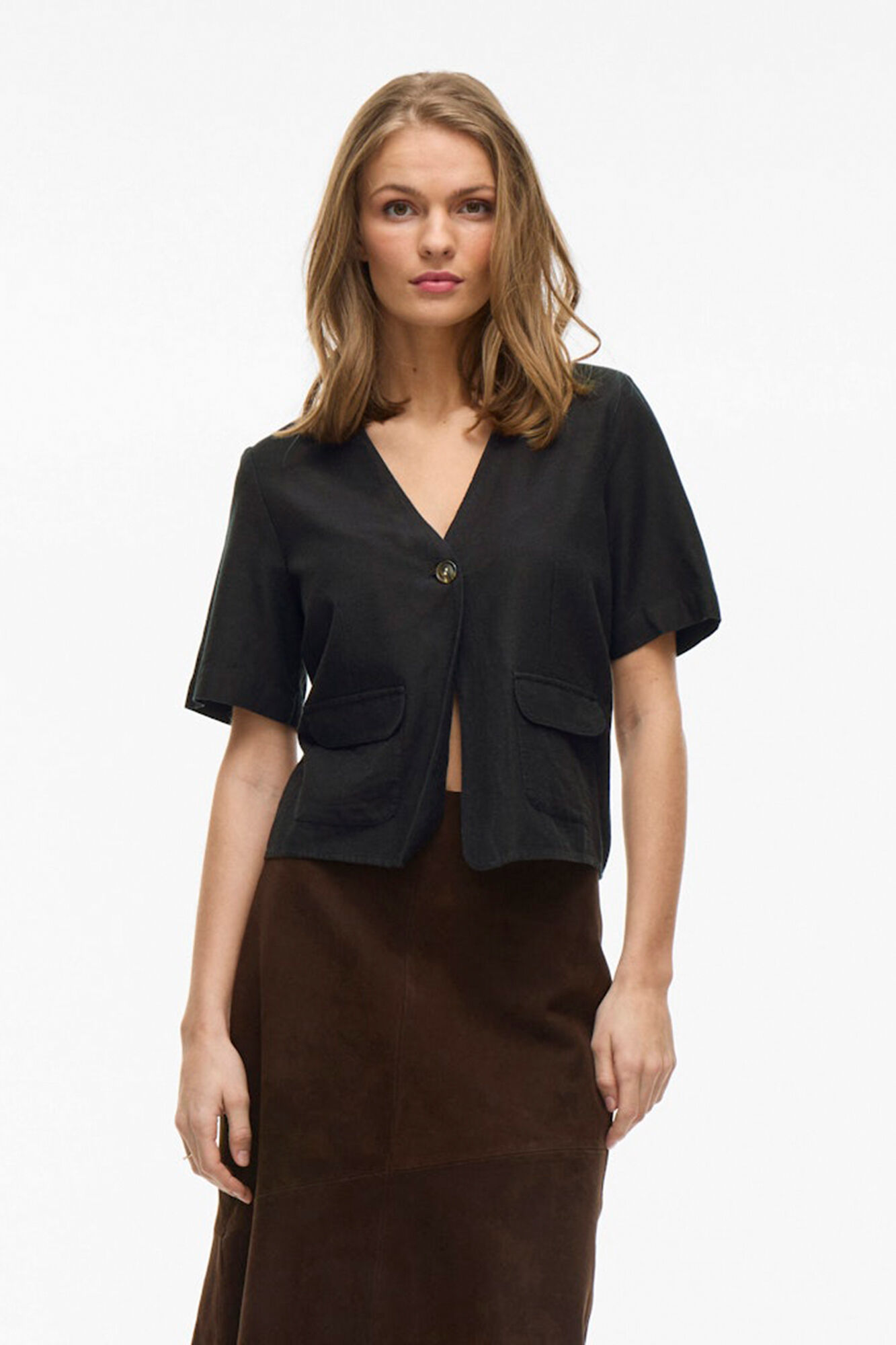 Vila Blusa de manga curta com bot&otilde;es