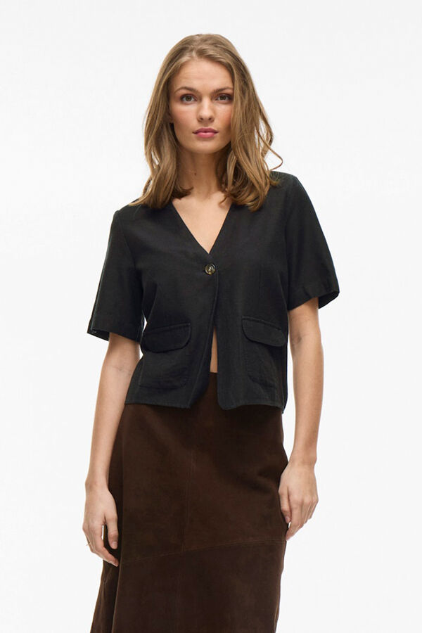 Vila Blusa de manga curta com botões Preto