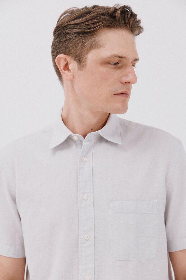 Cortefiel Camisa de manga curta de algod&atilde;o e linho simples Cinzento