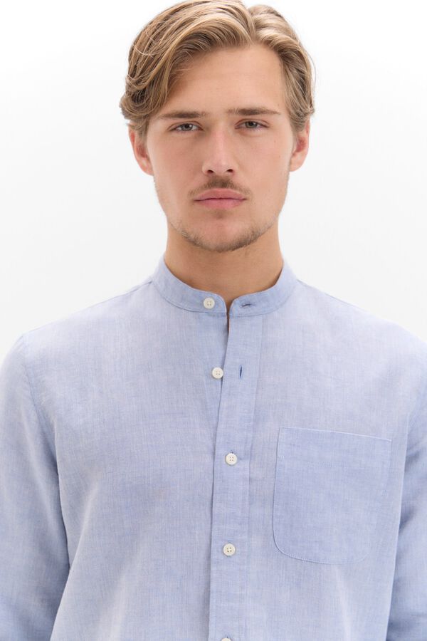 Cortefiel Camisa lino algod&oacute;n cuello mao Azul