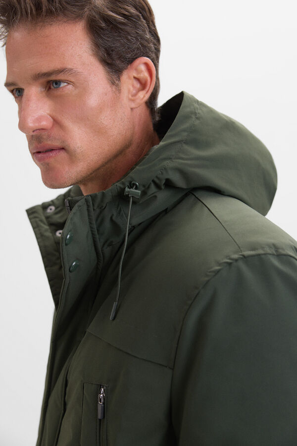 Cortefiel Parka cremalleras Verde oscuro