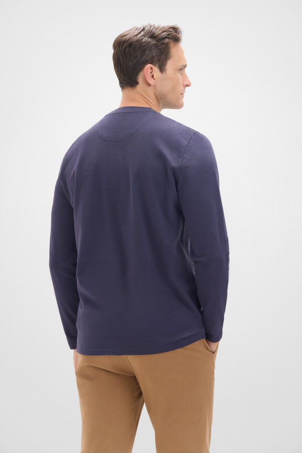 Cortefiel Camiseta b&aacute;sica em piqu&eacute; manga comprida Azul