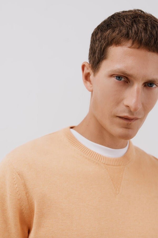 Cortefiel Jersey punto fino algod&oacute;n cuello redondo Naranja