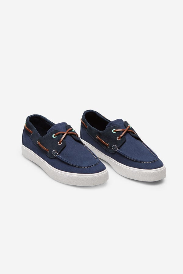 Cortefiel Sapatilhas n&aacute;uticas t&ecirc;xtil e pele Azul