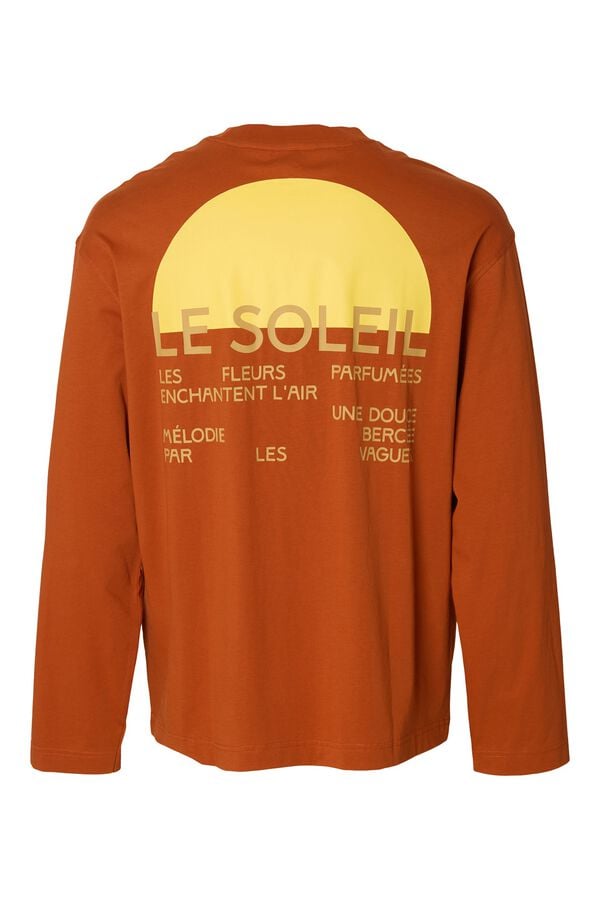 Selected T-shirt de manga comprida estampada Laranja