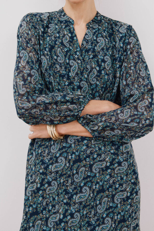 Cortefiel Vestido estampado fluido Azul