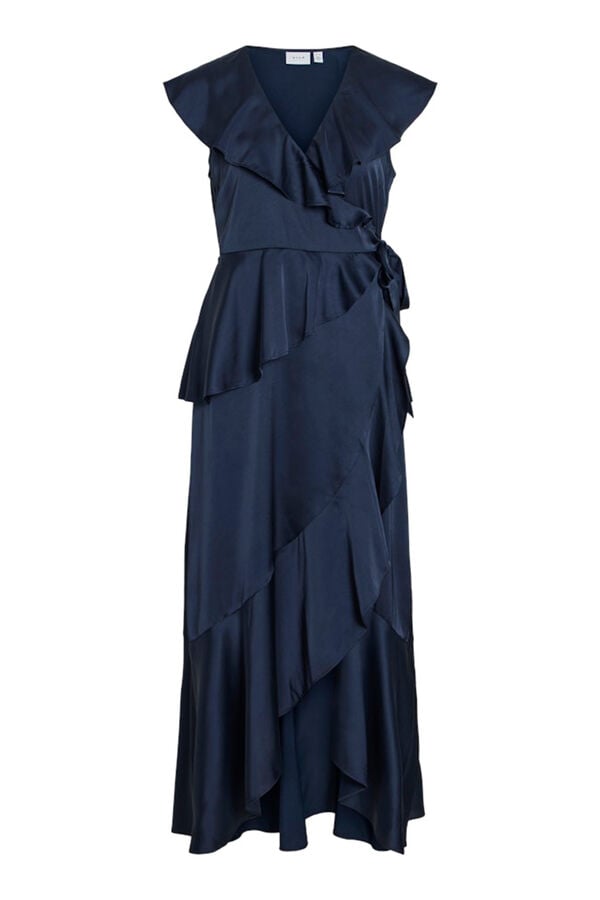 Vila Vestido satinado midi cruzado Azul marino