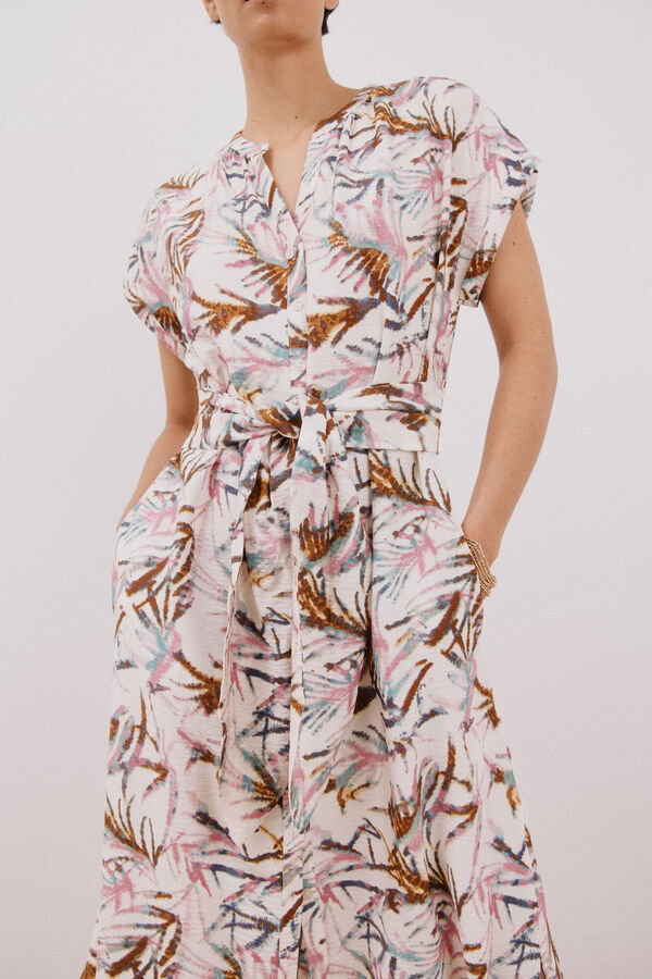 Cortefiel Vestido longo com cinto Impress&atilde;o