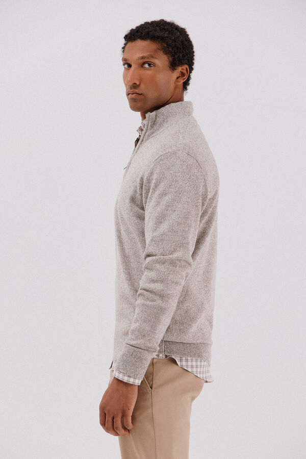 Cortefiel Jersey lana torzal cuello cremallera Beige