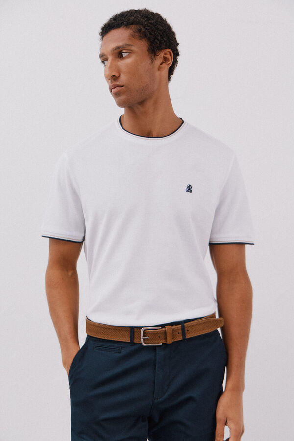 Cortefiel Camiseta com pontas de piqu&eacute; Branco