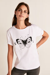 Cortefiel Camiseta cuello barco mariposa Blanco