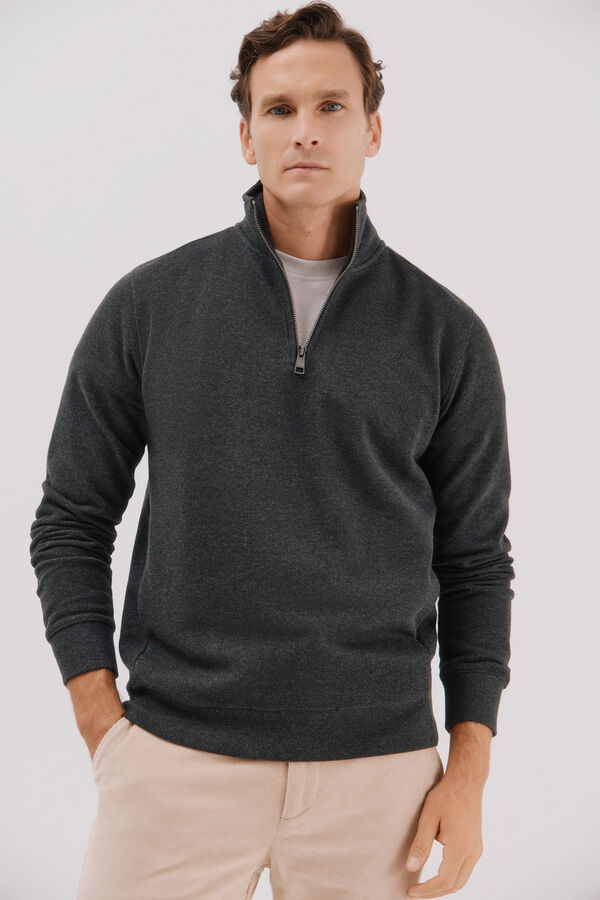 Cortefiel Sudadera cuello cremallera Gris