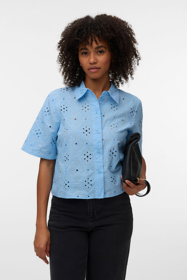 Vero Moda Camisa cropped com bordados Azul