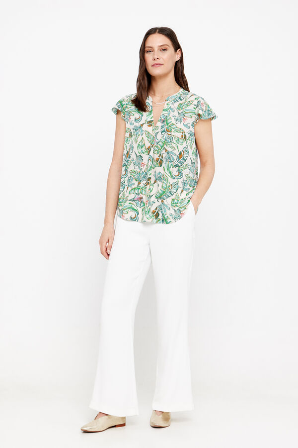 Cortefiel Blusa fluida escote pico Estampado blanco