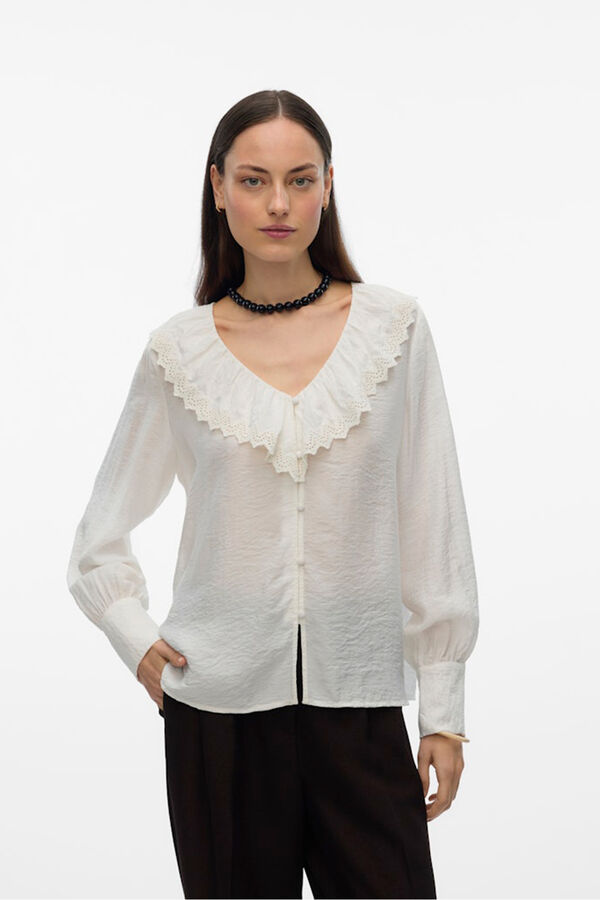 Vero Moda Camisa de cuello volante Blanco