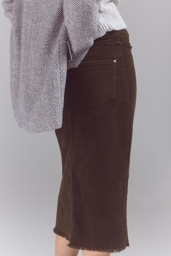 Slowlove Falda corduroy canes&uacute; Kaki