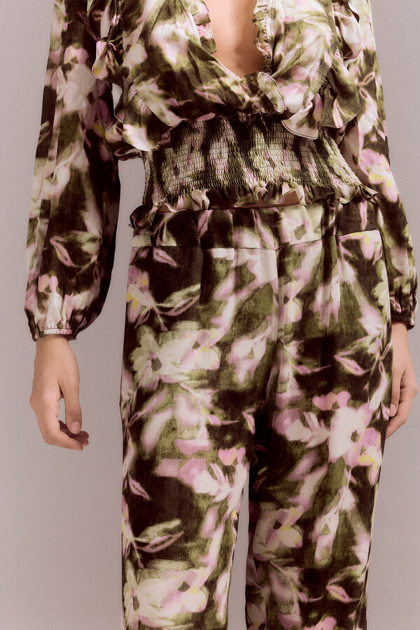 Slowlove Pantal&oacute;n largo fluido Estampado verde