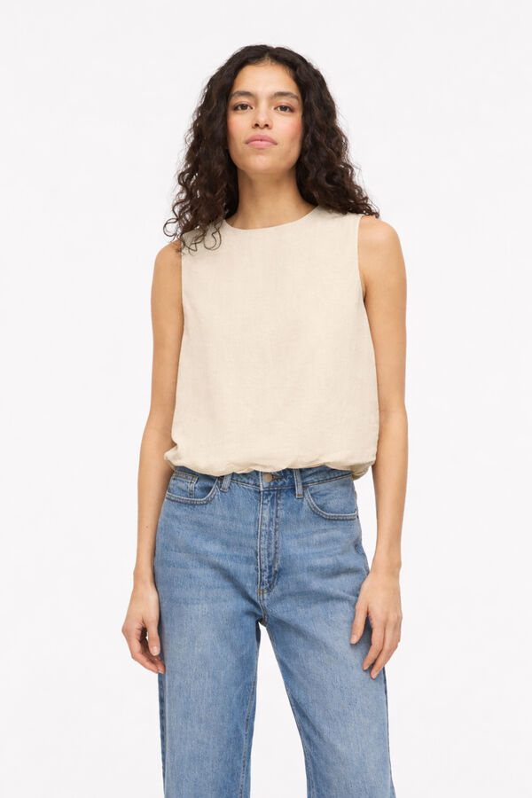 Vila Top de lino efecto globo Beige