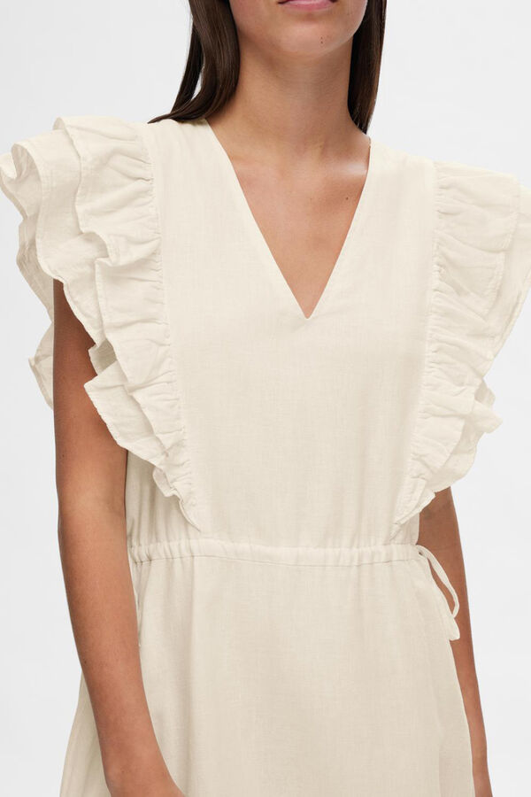 Selected Femme Vestido Midi confecionado com linho orgânico.  Branco