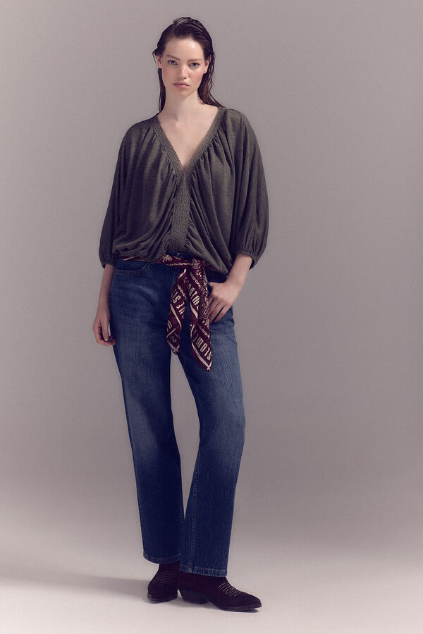 Slowlove Camiseta tejido con manga globo Verde