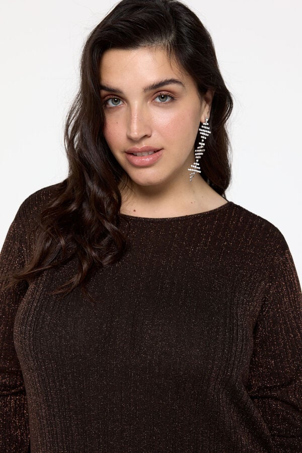 Vero Moda Curve Vestido midi plus size em malha lurex Castanho