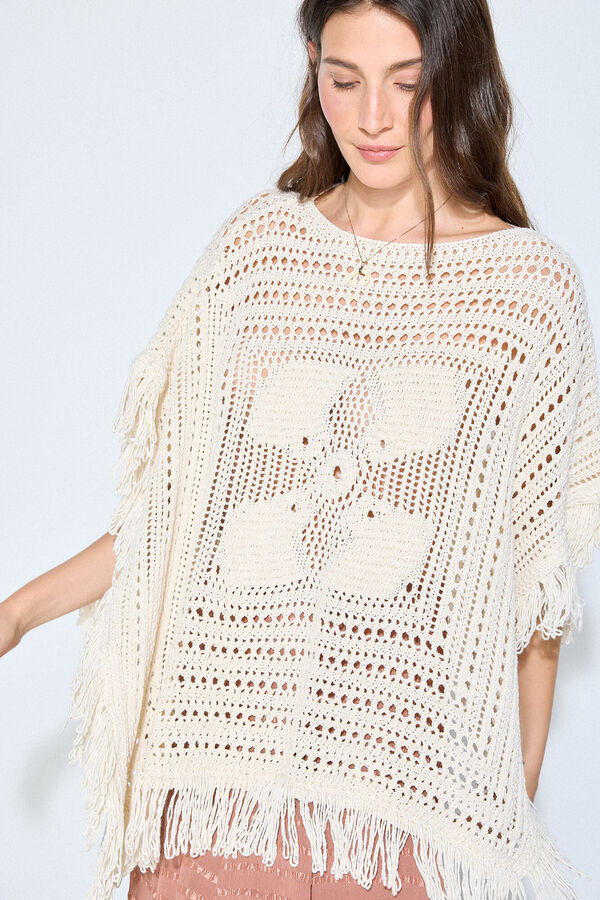 Slowlove Poncho de malha Ecru