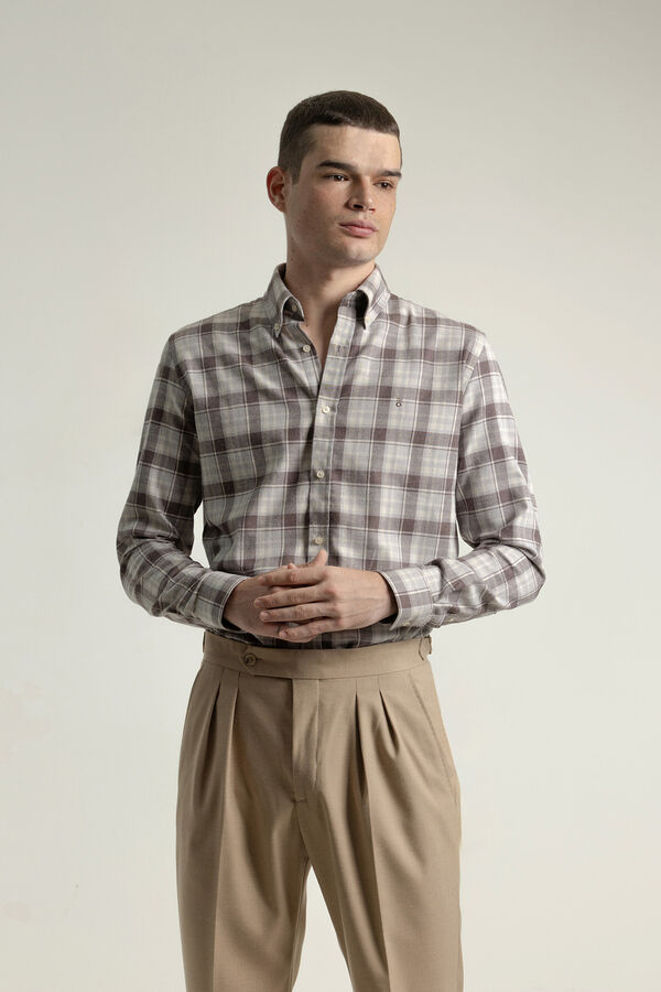 PuroEGO Camisa slim algod&oacute;n cuadro tart&aacute;n Marr&oacute;n