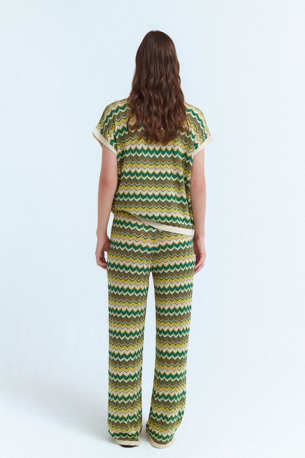 Vila Calças de malha Pointelle com lurex Verde