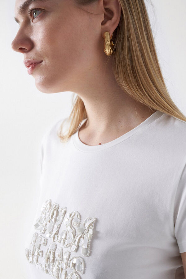 Salsa Jeans Camiseta logo lentejuelas Beige