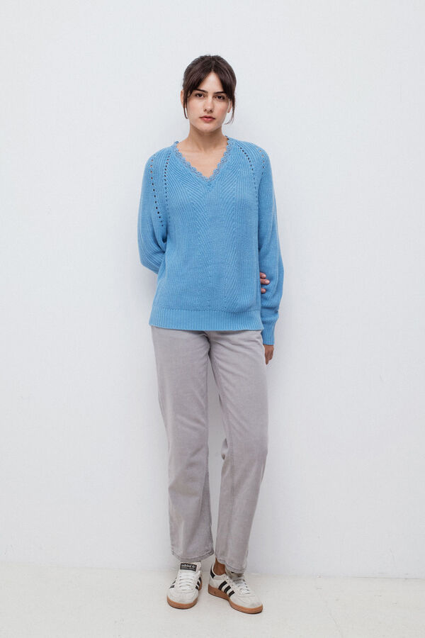 Vila Jersey de punto con encaje Turquesa