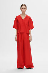 Selected Femme Cal&ccedil;as largas de linho.  Vermelho