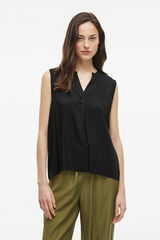 Vila Blusa de viscose mangas com gola mao Preto