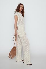 Slowlove Cal&ccedil;as compridas malha rendilhada Branco